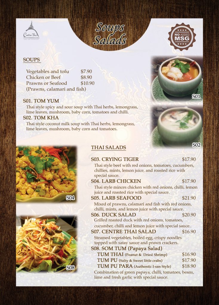 Dinner Menu - Centre Thai Cafe and Restaurant