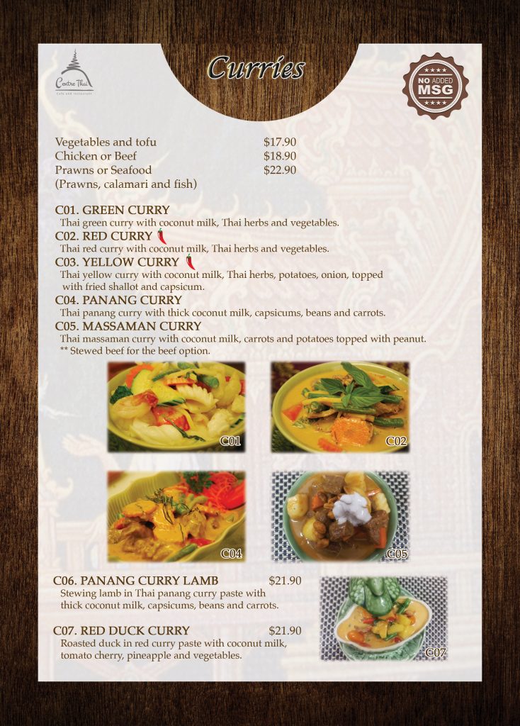 Dinner Menu - Centre Thai Cafe and Restaurant